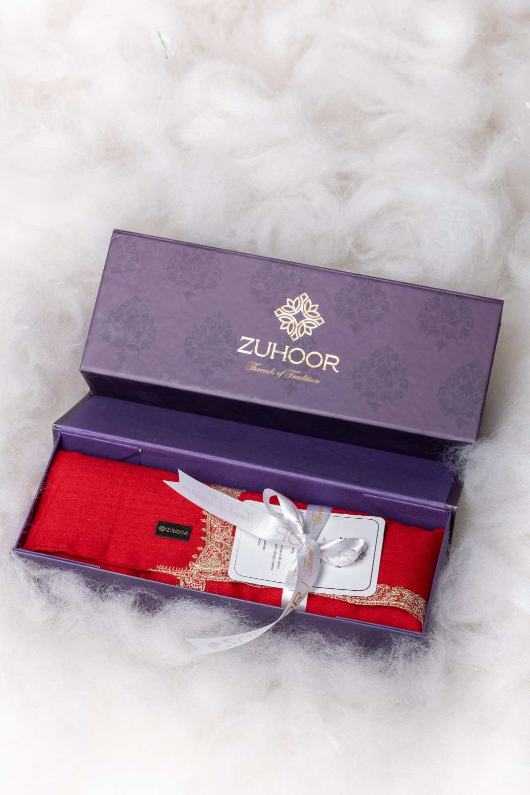 Zuhoor 100% Pure Pashmina Red Sozni Shawl