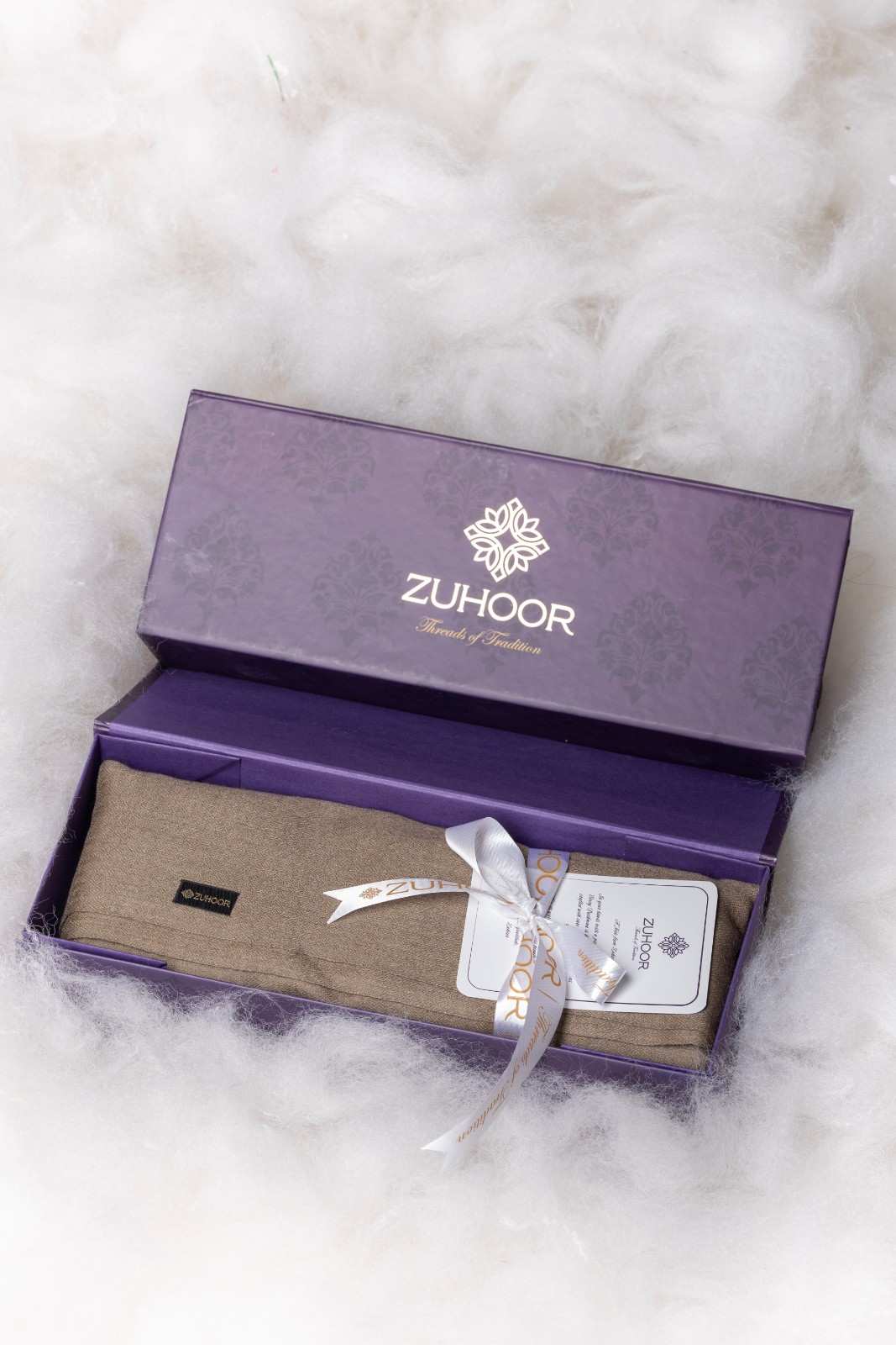 Zuhoor Solid Taupe Shawl 100% Pure Pashmina