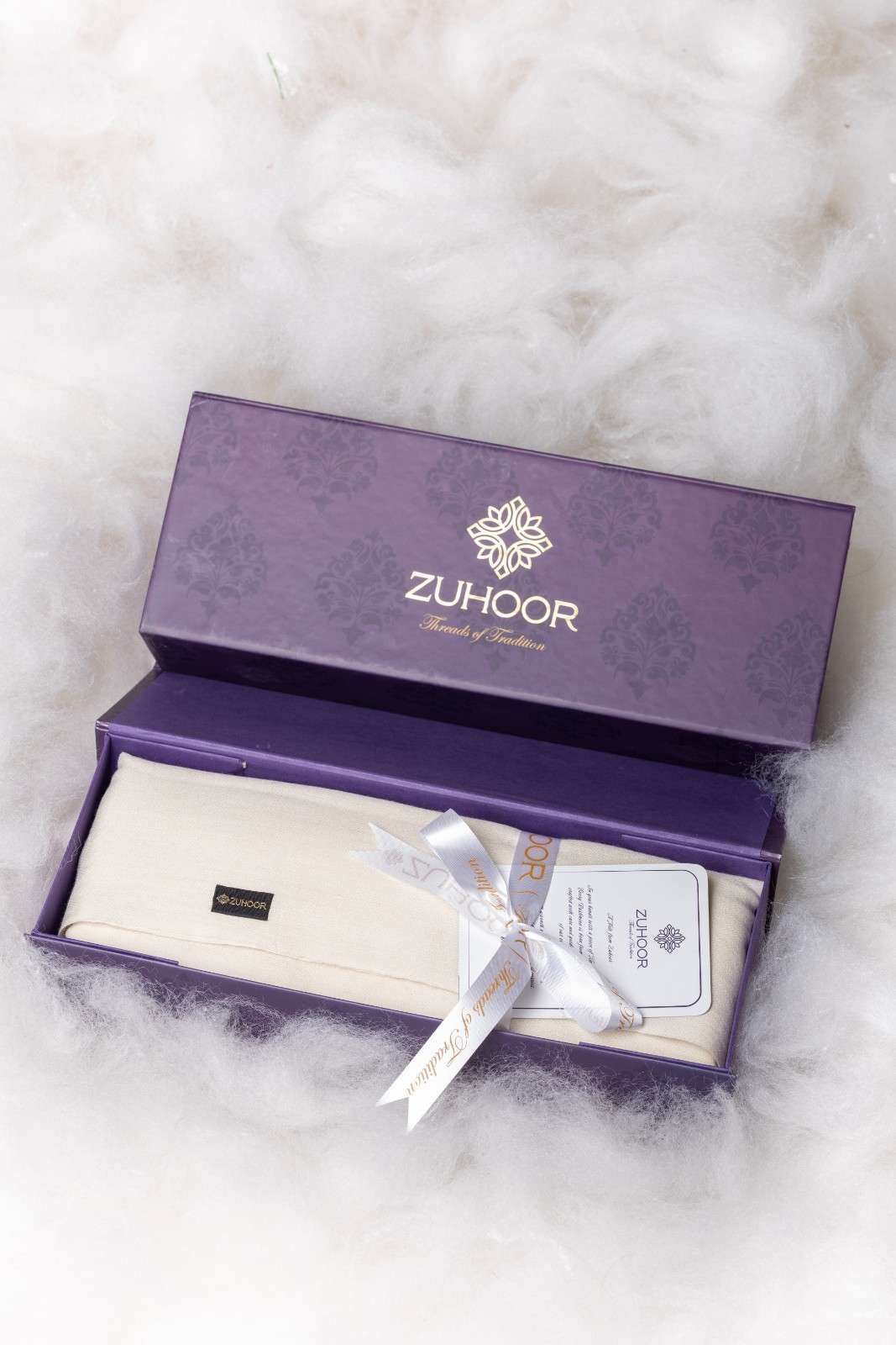 Zuhoor Solid Off-White 100% Pure Pashmina Shawl