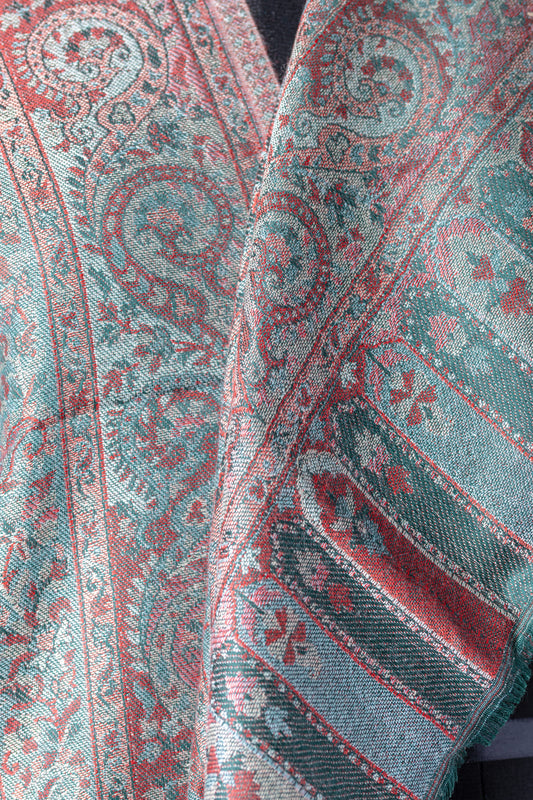 Zuhoor Teal Maroon Kashmiri 2-Way Reversible Stole