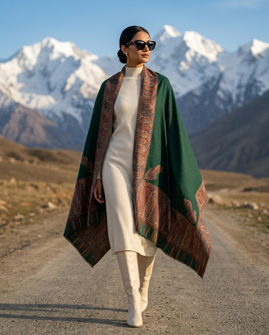 Zuhoor Green Kashmiri Kani Jamawar Shawl
