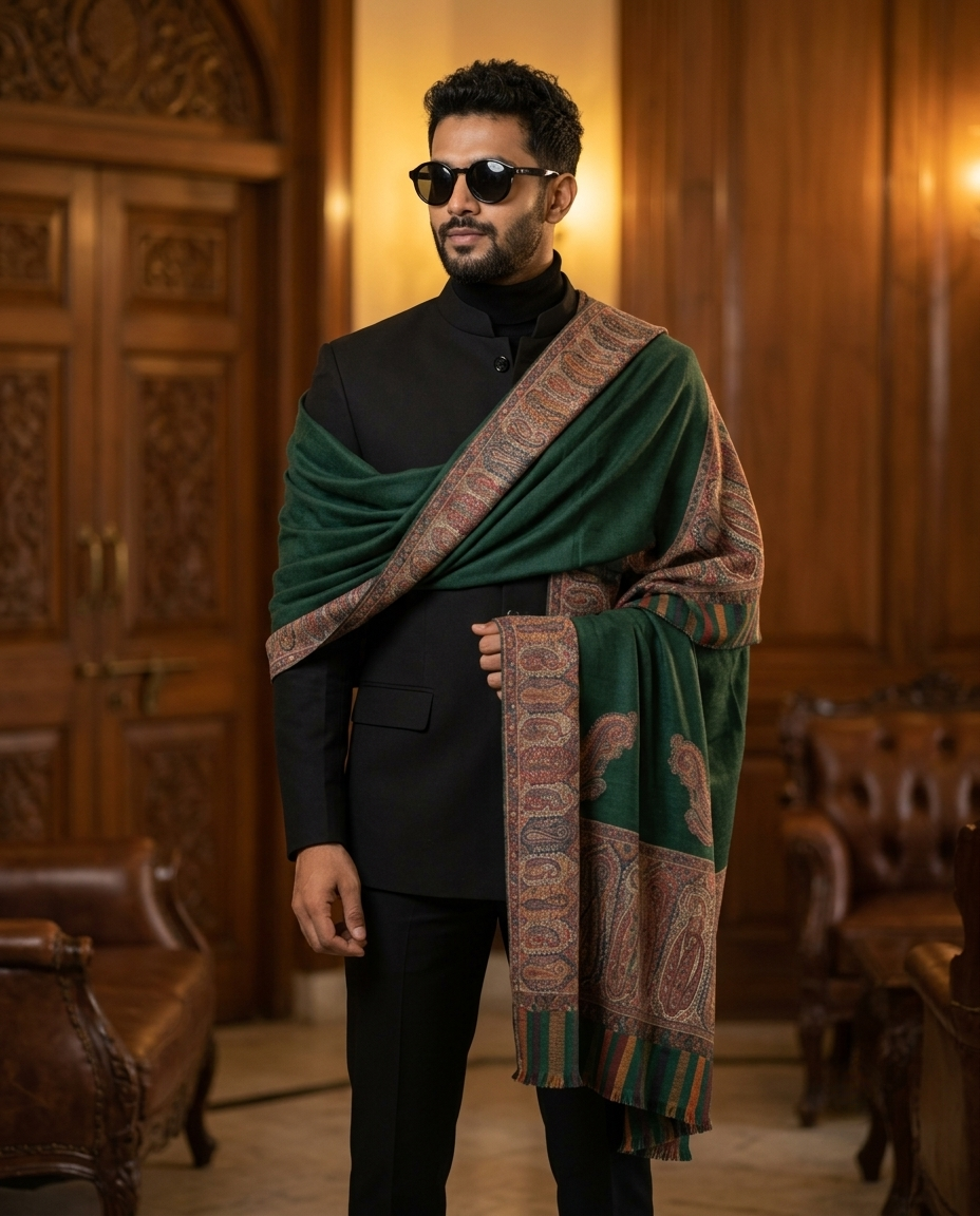 Zuhoor Green Kashmiri Kani Jamawar Shawl