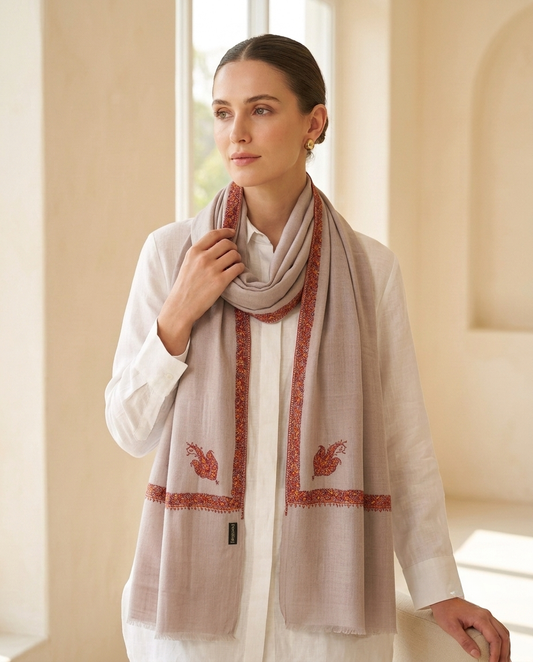 Zuhoor 100% Pure Pashmina Onion Pink Sozni Shawl
