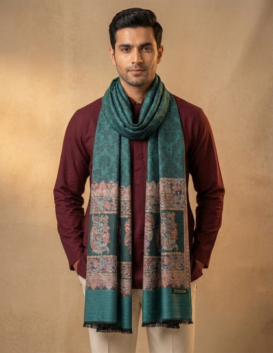 Zuhoor Emerald Kani Pure Pashmina Stole