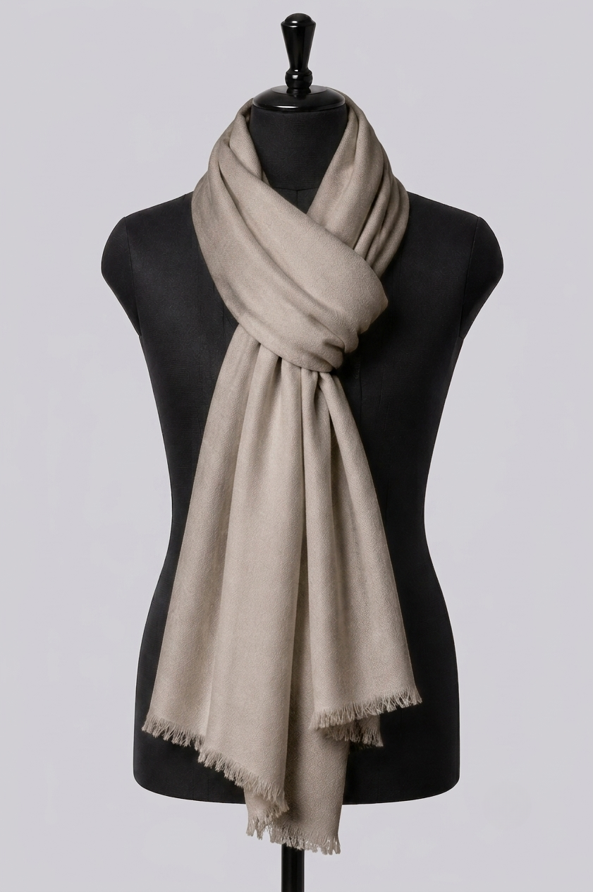 Zuhoor Solid Taupe Shawl 100% Pure Pashmina