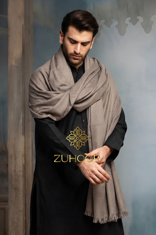Zuhoor Solid Taupe Shawl 100% Pure Pashmina