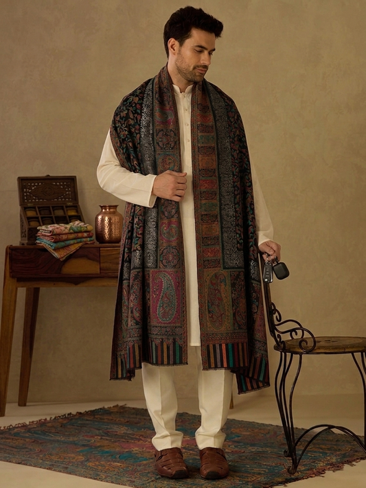 Zuhoor Black Elegance Kani Zari Kashmiri Shawl