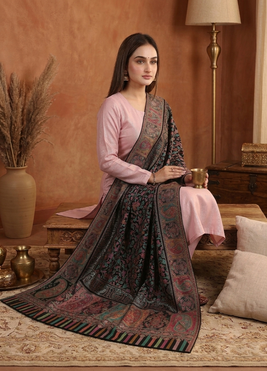 Zuhoor Black Elegance Kani Zari Kashmiri Shawl