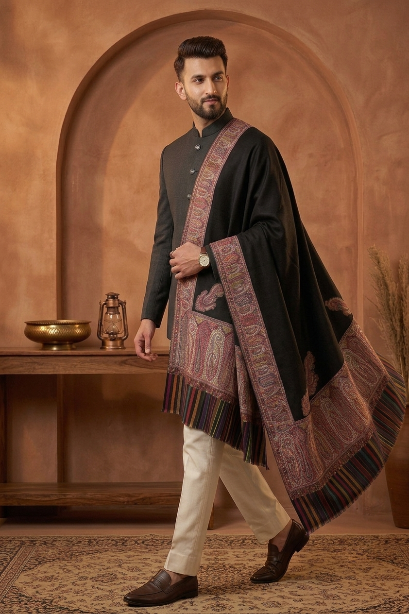 Zuhoor Black Kashmiri Kani Jamawar Shawl