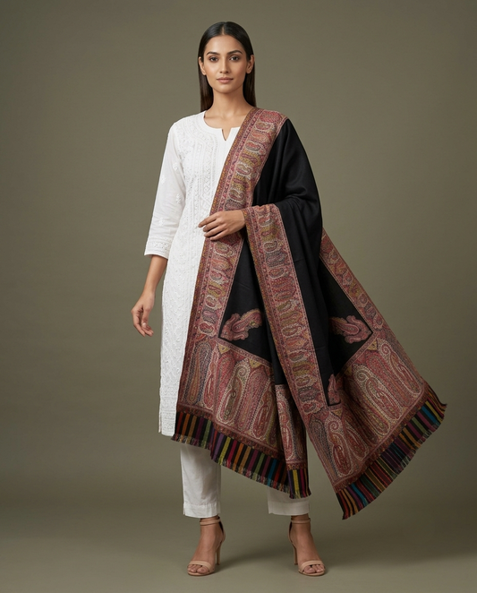 Zuhoor Black Kashmiri Kani Jamawar Shawl