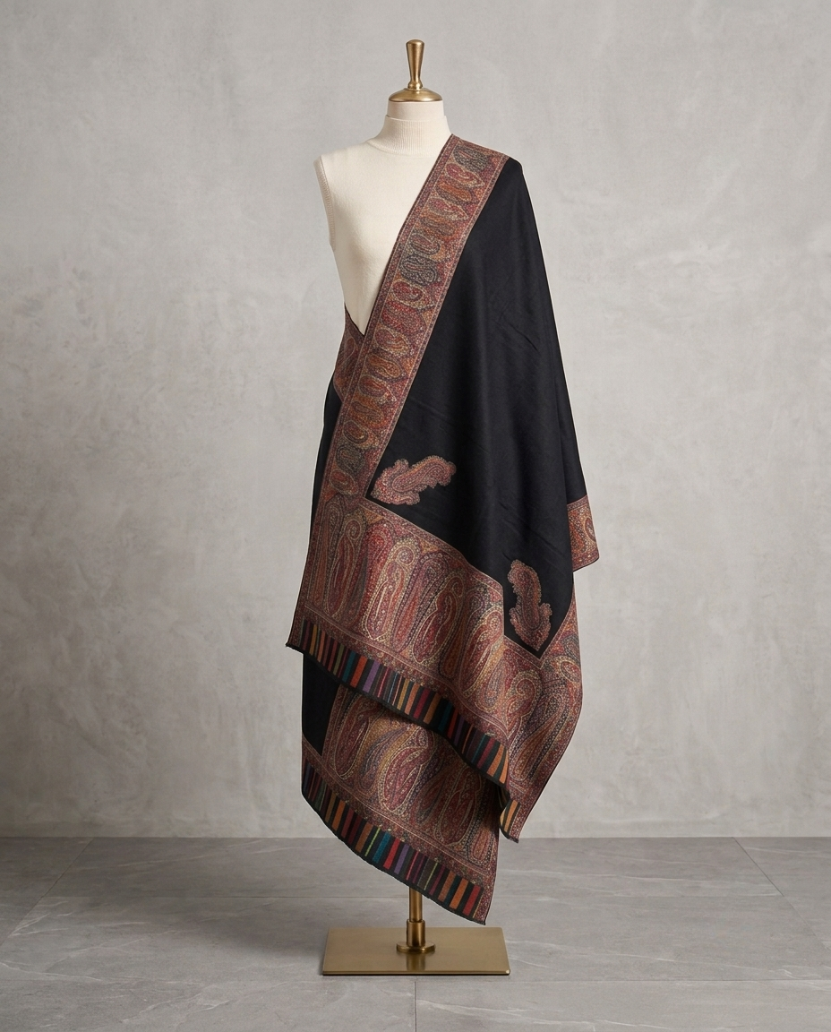 Zuhoor Black Kashmiri Kani Jamawar Shawl