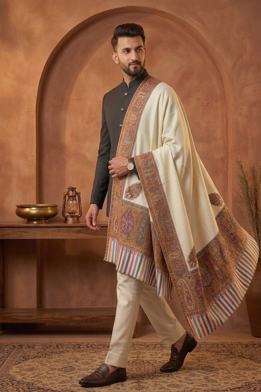 Zuhoor Ivory Kashmiri Kani Jamawar Shawl