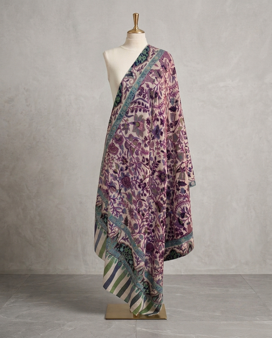 Zuhoor Kalamkari 100% Pure Pashmina Hand Painted Shawl