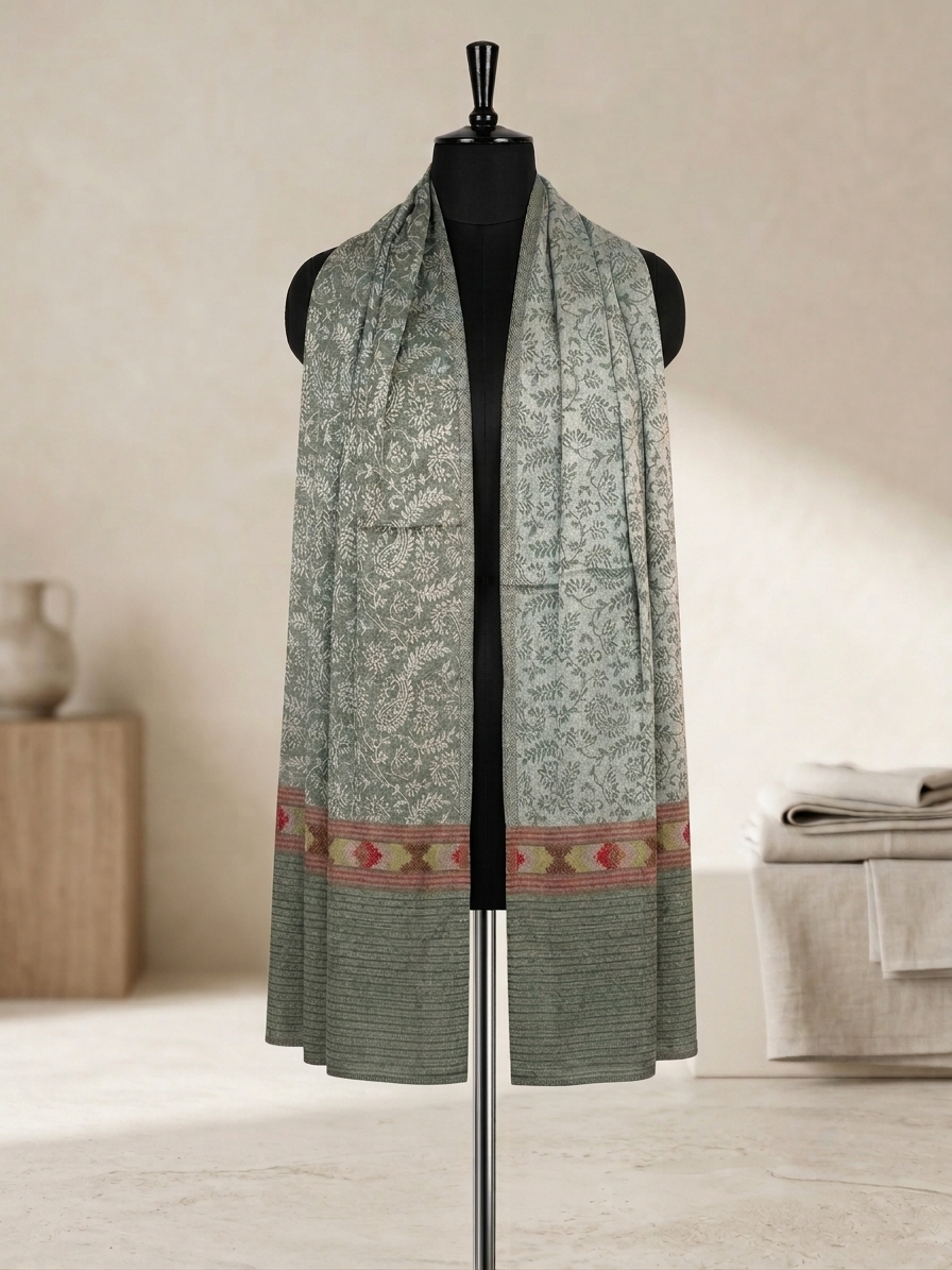 Zuhoor Royal Couple Kashmiri Reversible Stole Set (Purple & Green)