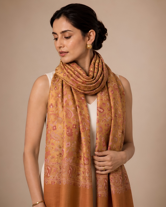 Zuhoor Royal Couple Reversible Stole Set (Mustard & Green)