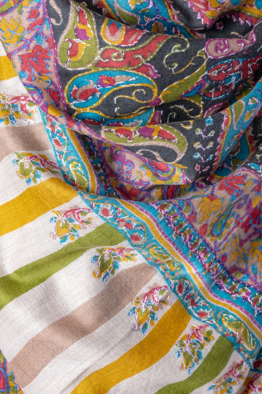 Zuhoor Kalamkari 100% Pure Pashmina Black Shawl