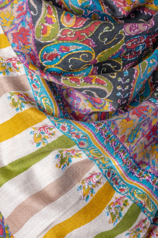 Zuhoor Kalamkari 100% Pure Pashmina Black Shawl