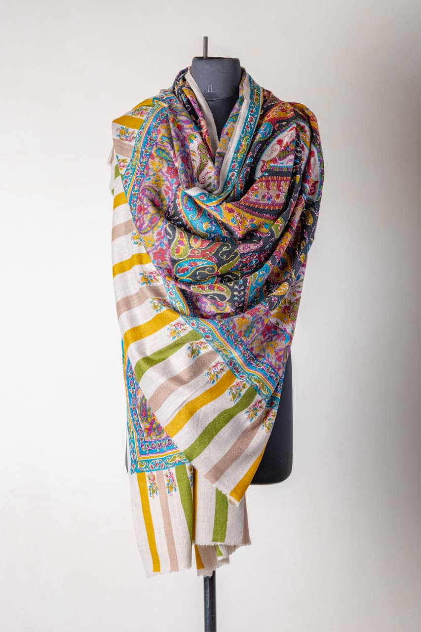 Zuhoor Kalamkari 100% Pure Pashmina Black Shawl