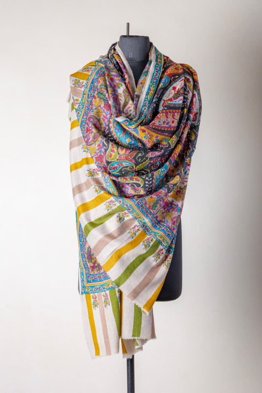 Zuhoor Kalamkari 100% Pure Pashmina Black Shawl