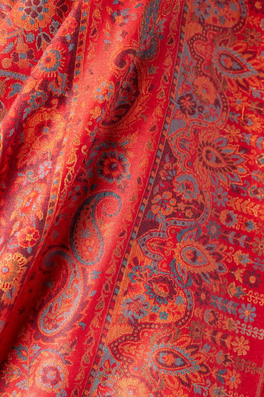 Zuhoor Ruby Crimson Kani Zari Kashmiri Shawl