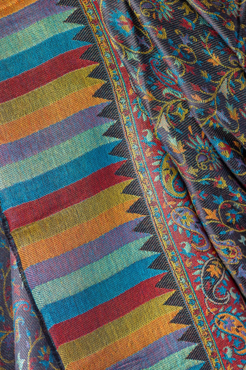 Zuhoor Teal Maroon Kashmiri 2-Way Reversible Stole