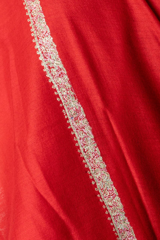 Zuhoor 100% Pure Pashmina Red Sozni Shawl