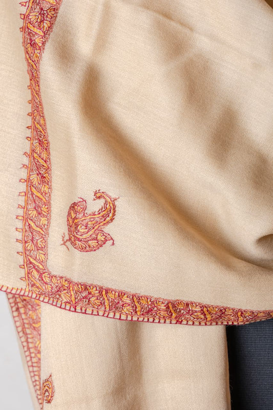 Zuhoor 100% Pure Pashmina Beige Rust Mustard Sozni Shawl