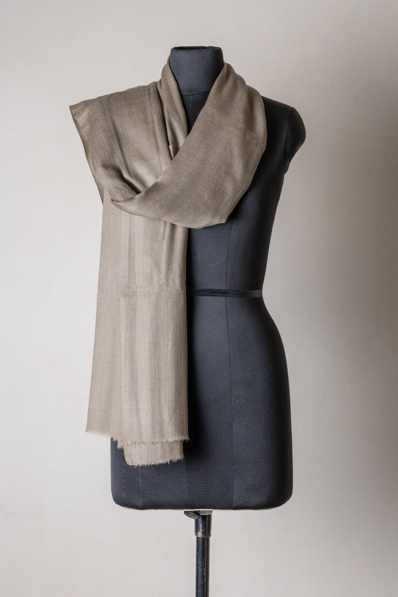 Zuhoor Solid Taupe Shawl 100% Pure Pashmina
