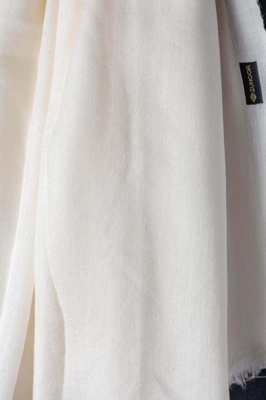 Zuhoor Solid Off-White 100% Pure Pashmina Shawl