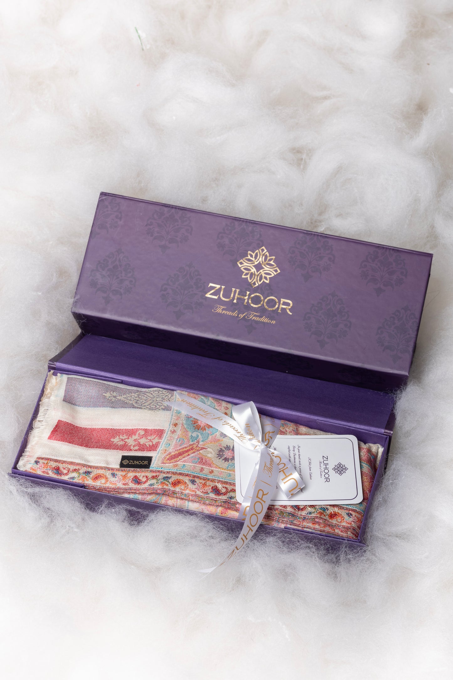 Zuhoor Classic Zari Kashmiri Stole White