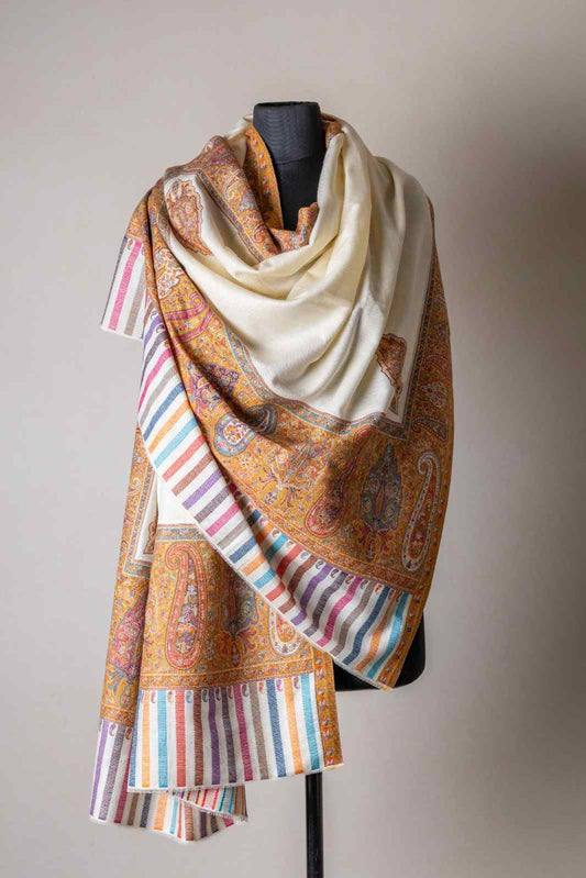 Zuhoor Ivory Kashmiri Kani Jamawar Shawl