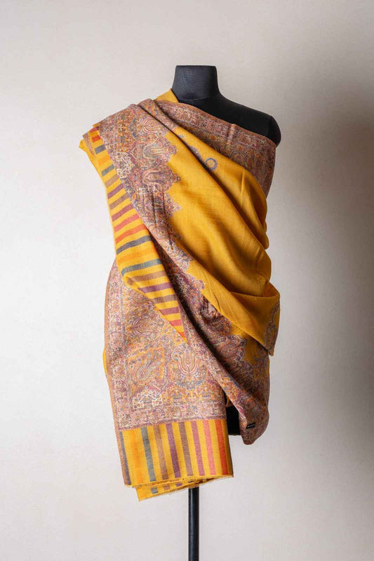 Zuhoor Mustard Yellow Kashmiri Kani Jamawar Shawl