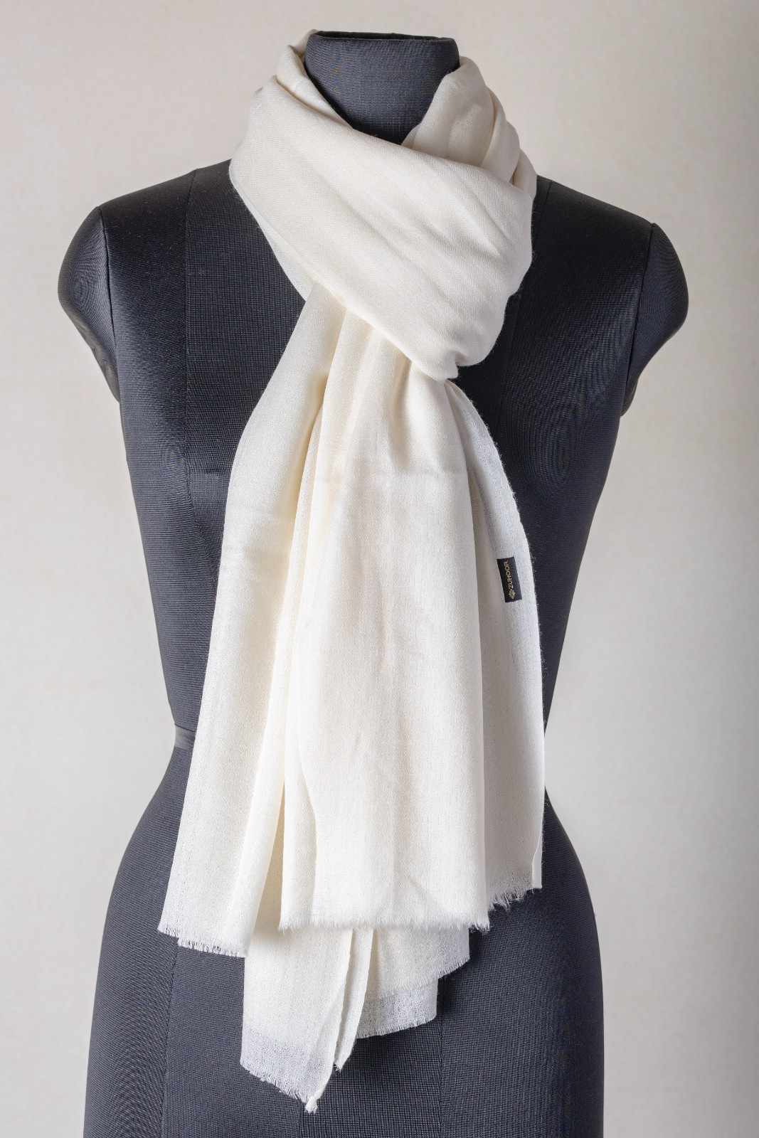 Zuhoor Solid Off-White 100% Pure Pashmina Shawl