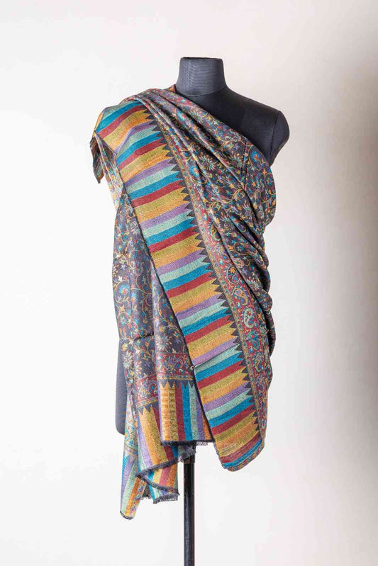 Zuhoor Teal Maroon Kashmiri 2-Way Reversible Stole