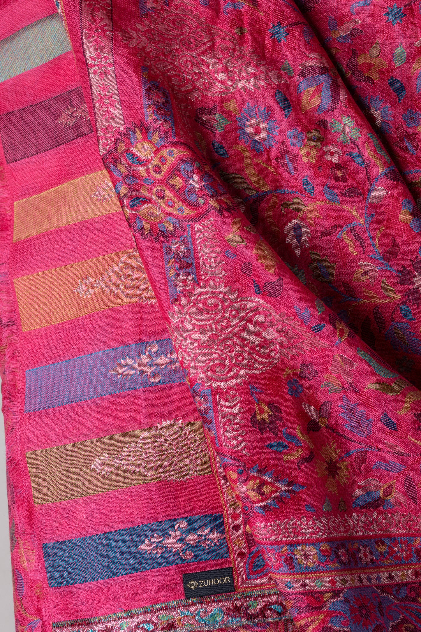 Zuhoor Classic Zari Kashmiri Stole Pink