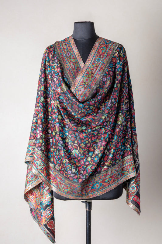 Zuhoor Classic Zari Kashmiri Stole Black