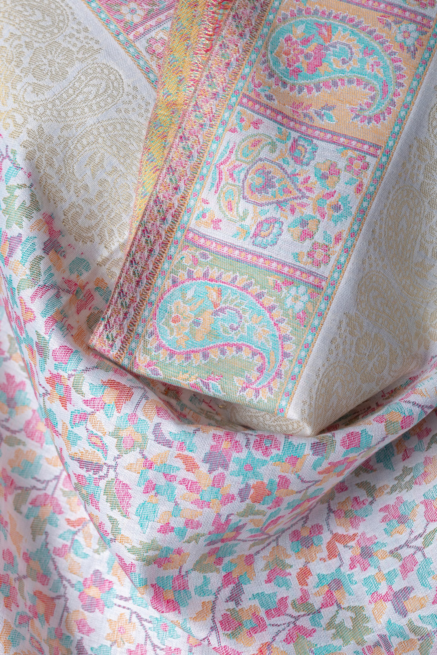 Zuhoor Kashmiri Zari Couple Stole Set (White & Beige)