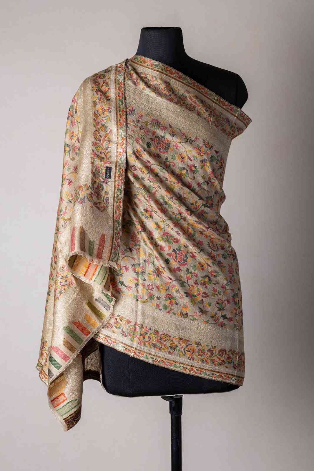 Zuhoor Kashmiri Zari Couple Stole Set (White & Beige)