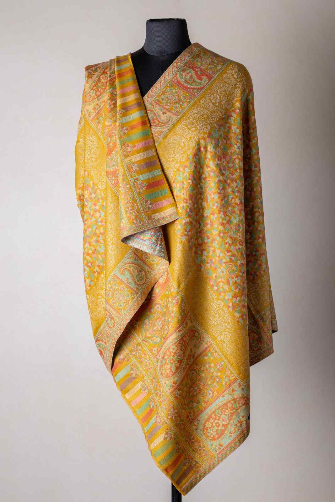 Zuhoor Kashmiri Zari Couple Stole Set (Mustard & Sky Blue)