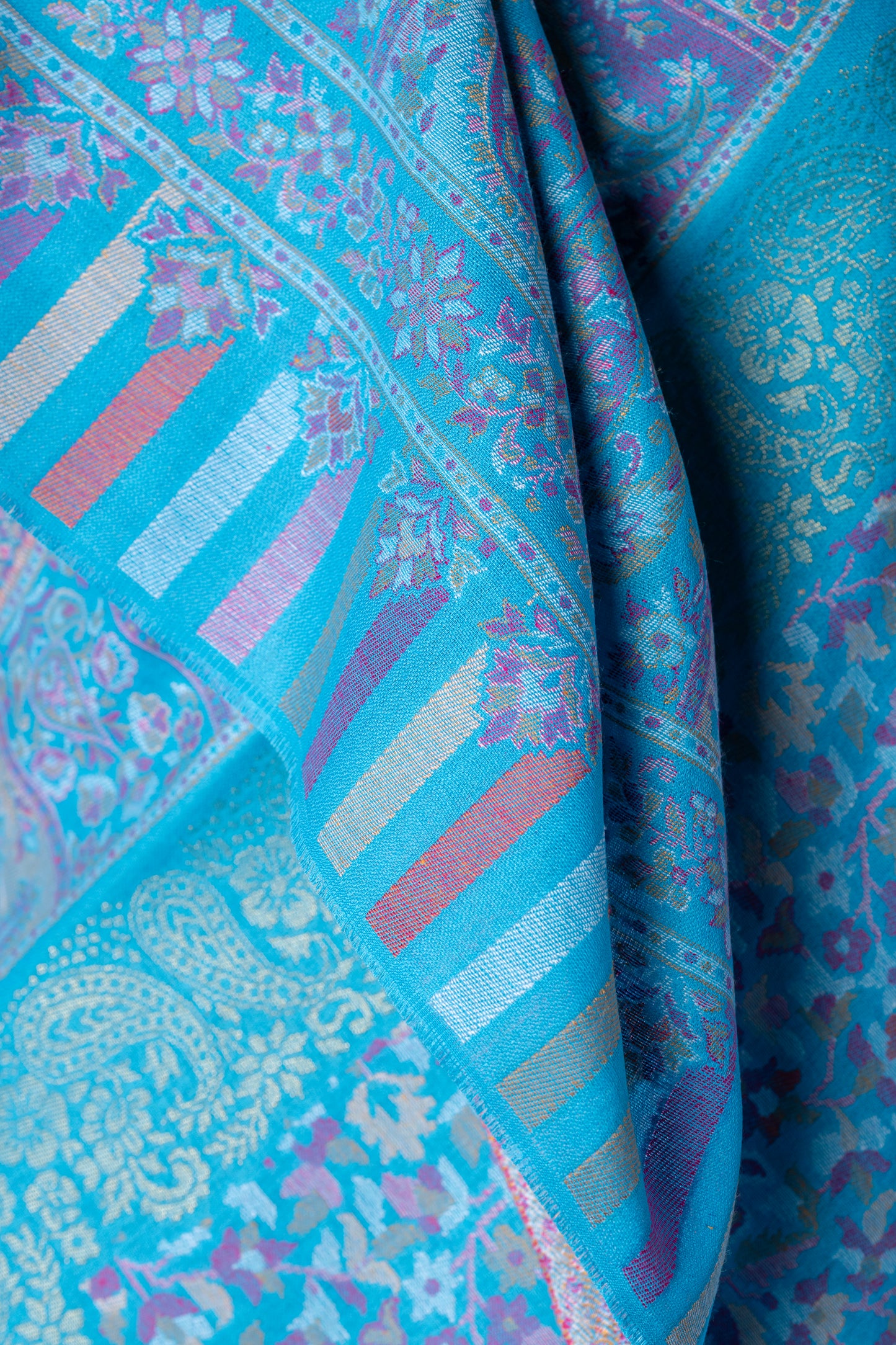 Zuhoor Kashmiri Zari Couple Stole Set (Mustard & Sky Blue)