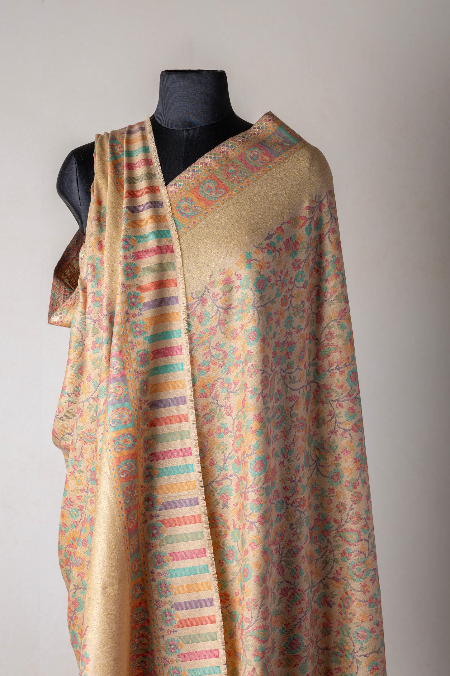 Zuhoor Kashmiri Zari Couple Shawl Set (White & Beige)