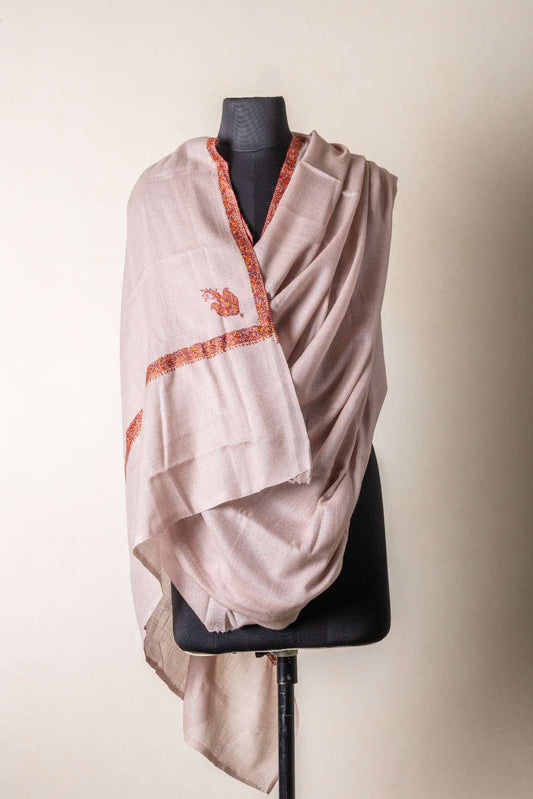 Zuhoor 100% Pure Pashmina Onion Pink Sozni Shawl