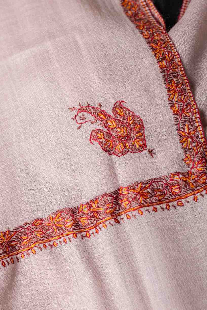 Zuhoor 100% Pure Pashmina Onion Pink Sozni Shawl